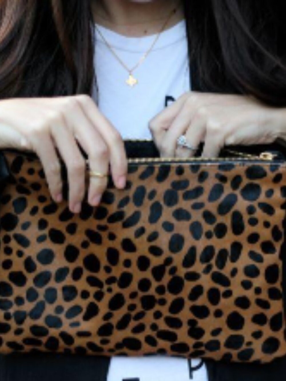 Clare V Leopard Haircalf Calf Hair Zip Clutch Pouch Bag